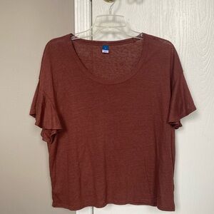 NWOT Old Navy Brown/Red Linen Scoop-neck Flutter Short Sleeve Top for Women